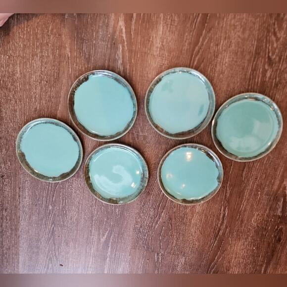 Jaska of California Cascade Ware Blue with Brown Drip Vintage Bread Plate 6 1/8" - Picture 1 of 11